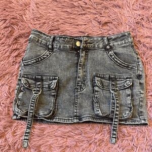 Denim Mini Skirt with Pockets